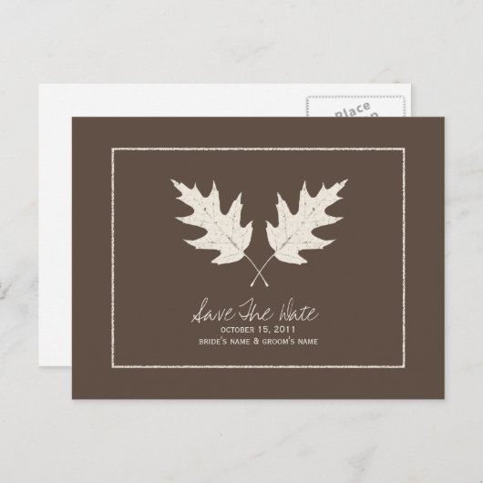 Carte Postale Faire-part Mariage de automne Brown Enregistrer La Date Chêne (Devant / Derrière)