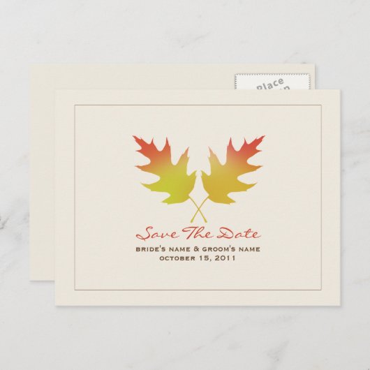 Carte Postale Faire-part Mariage de automne Feuilles En Chêne Enregistrer L (Devant / Derrière)