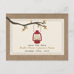 Carte Postale Faire-part Mariage de automne Lanterne Inspiré Burlap Enregis