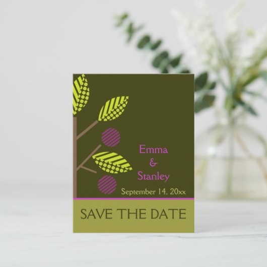 Carte Postale Faire-part Mariage de automne violet de pommier Enregistrer l (Debout devant)