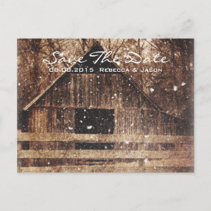 Carte Postale Faire-part mariage de barnes rustique occidental d'hiver