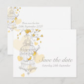Carte Postale Faire-part mariage de cage d'oiseaux jaune enregistrer la car (Devant / Derrière)
