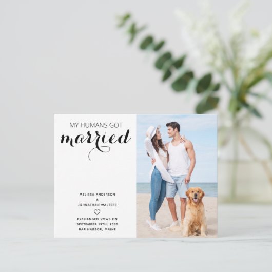 Carte Postale Faire-part Mariage de chien moderne Jeunes mariés Fuite amour (Debout devant)