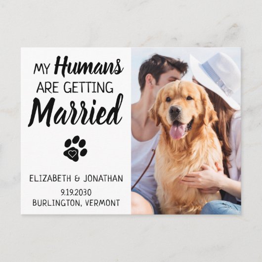 Carte Postale Faire-part Mariage de chien photo Enregistrer la date (Devant)