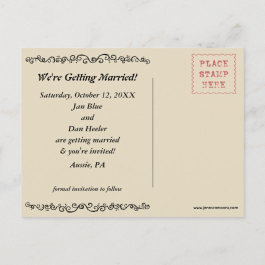 Carte Postale Faire-part Mariage de chiens de bétail australiens Enregistre (Dos)