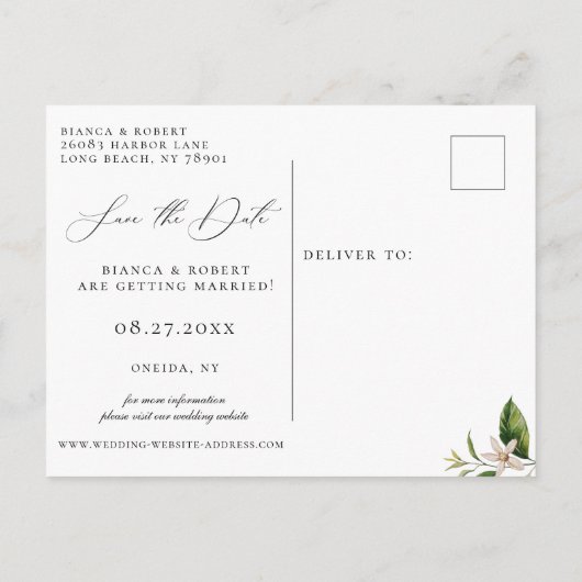 Carte Postale Faire-part Mariage de citrons botaniques Enregistrer la date (Dos)