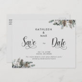 Carte Postale Faire-part Mariage de cônes de pin simple Enregistrer la date (Devant / Derrière)