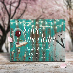 Carte Postale Faire-part Mariage de Conte de Fée Rustique Teal Grange Save 