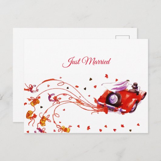 Carte Postale Faire-part Mariage de couple doux tout juste mariés aquarelle (Devant / Derrière)