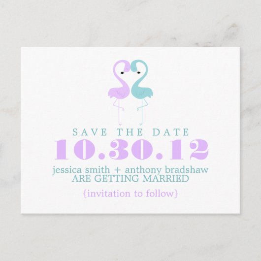 Carte Postale Faire-part Mariage de couple flamant rose Enregistrez la date (Devant)