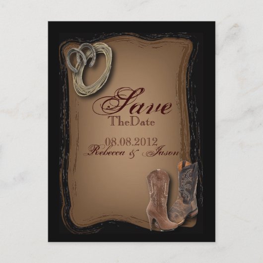 Carte Postale Faire-part mariage de cowboy dans l'ouest du pays enregistrer (Devant)