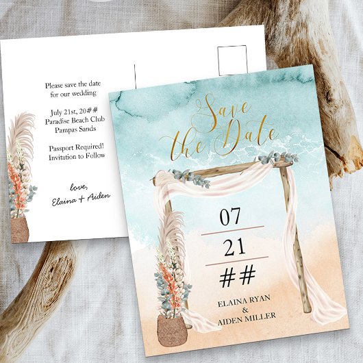 Carte Postale Faire-part Mariage de destination au bord de la plage Boho, S