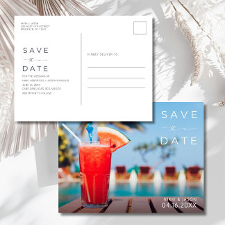 Carte Postale Faire-part Mariage de destination dans une station tropicale,