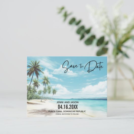 Carte Postale Faire-part Mariage de Destination de Plage Enregistrer la Dat (Debout devant)