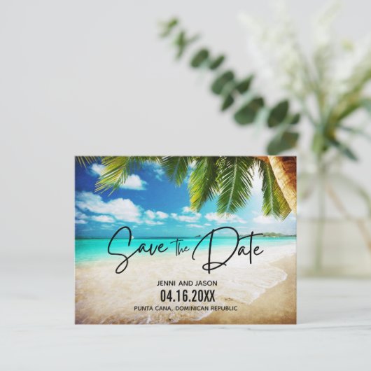 Carte Postale Faire-part Mariage de Destination de Plage Enregistrer la Dat (Debout devant)
