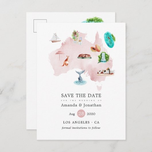 Carte Postale Faire-part Mariage de destination en Australie, Sauvegarder l (Devant / Derrière)