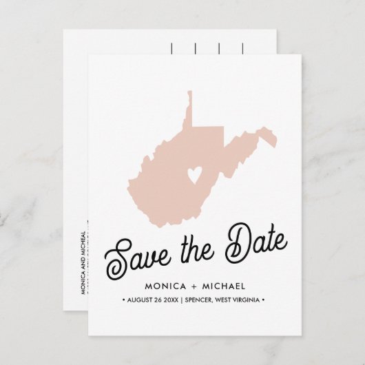 CARTE POSTALE FAIRE-PART MARIAGE DE DESTINATION EN VIRGINIE OCCIDENTALE TOU (Devant / Derrière)