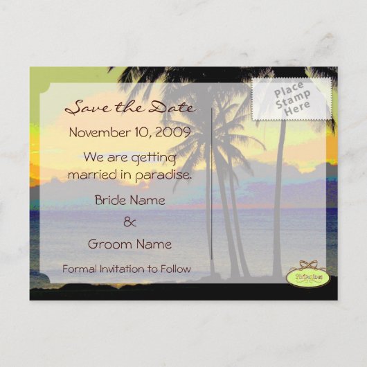 Carte Postale Faire-part Mariage de destination Enregistrer la date (Dos)