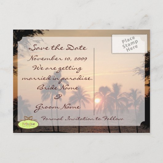 Carte Postale Faire-part Mariage de Destination Enregistrer la Date, Mauna  (Dos)