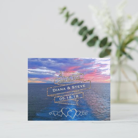 Carte Postale Faire-part Mariage de destination Enregistrer la date | Océan (Debout devant)