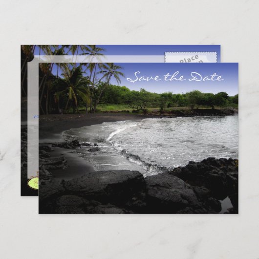 Carte Postale Faire-part Mariage de destination Enregistrer la date, sable  (Devant / Derrière)