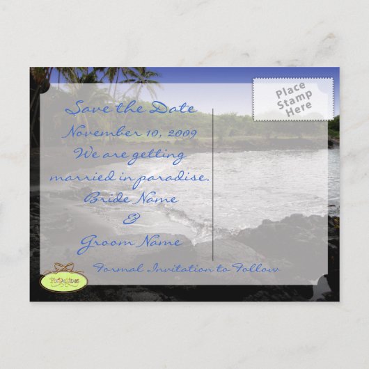 Carte Postale Faire-part Mariage de destination Enregistrer la date, sable  (Dos)