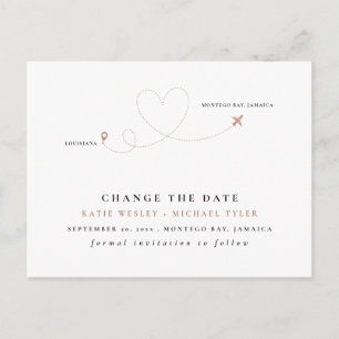 Carte Postale Faire-part Mariage de destination Gold Rose Modifier la date