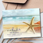 Carte Postale Faire-part Mariage de destination plage Enregistrer la date<br><div class="desc">Beach Destination Wedding enregistrer la date carte postale avec un design étoilé sont parfaits pour votre mariage tropical, plage ou de destination côtière. Customisez l'avant et l'arrière de ces plages enregistrer la date carte postale avec vos noms, date mariage et emplacement. Envoyez un courriel à vos amis et à votre...</div>