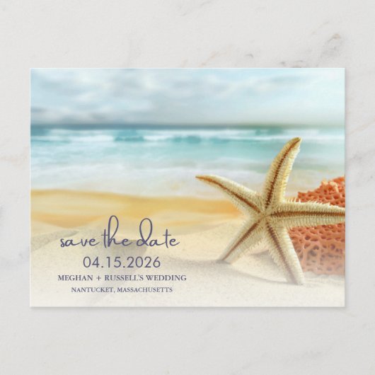 Carte Postale Faire-part Mariage de destination plage Enregistrer la date (Devant)