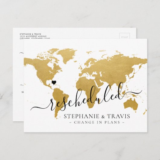 Carte Postale Faire-part Mariage de destination reporté reprogrammé (Devant / Derrière)