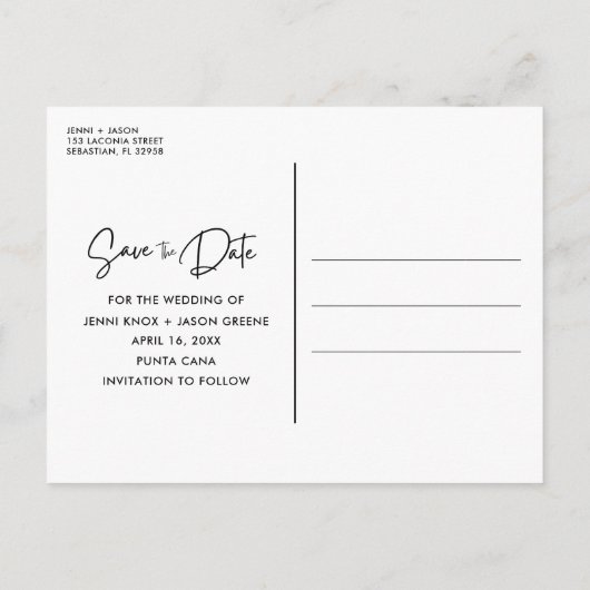 Carte Postale Faire-part Mariage de destination sur la plage, enregistrez l (Dos)