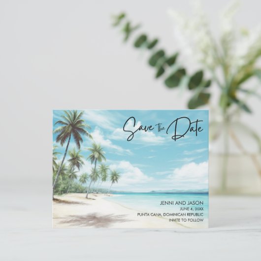 Carte Postale Faire-part Mariage de destination sur la plage, enregistrez l (Debout devant)
