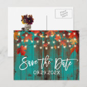 Carte Postale Faire-part Mariage de feuilles d'automne rustique Économisez (Devant / Derrière)