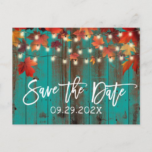 Carte Postale Faire-part Mariage de feuilles d'automne rustique Économisez (Devant)