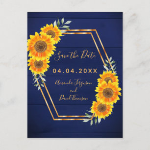Carte Postale Faire-part Mariage de fleurs de soleil bleu marine rustique E