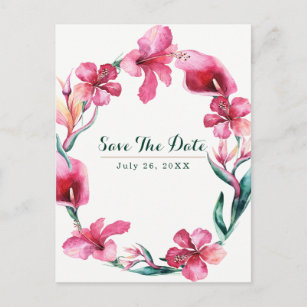 Carte Postale Faire-part Mariage de fleurs hawaïennes tropicales Enregistre