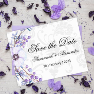 Carte Postale Faire-part Mariage de fleurs violettes Berry Wreath Enregistr