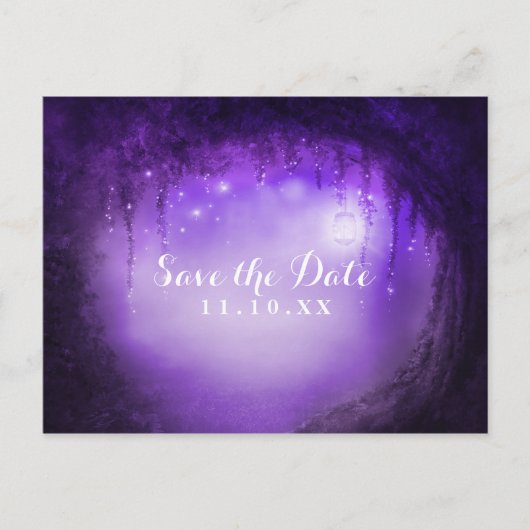 Carte Postale Faire-part Mariage de forêt violette enchantée Enregistrer la (Devant)