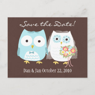 Carte Postale Faire-part Mariage de hiboux Enregistrez la date Mignonne mar