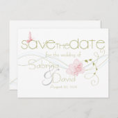 Carte Postale Faire-part Mariage de jardin Lys roses Enregistrer la date (Devant / Derrière)