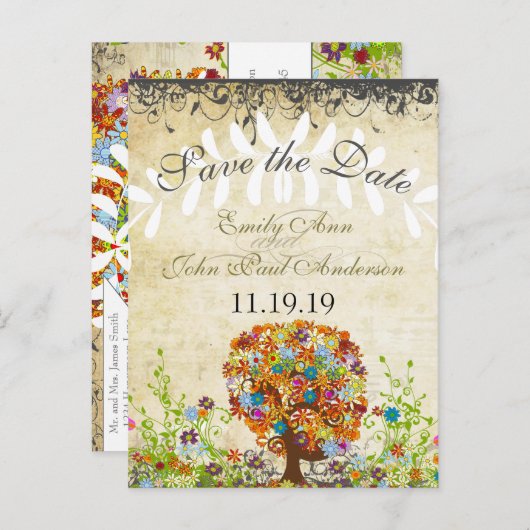 Carte Postale Faire-part Mariage de la branche côté forêt enchantée (Devant / Derrière)