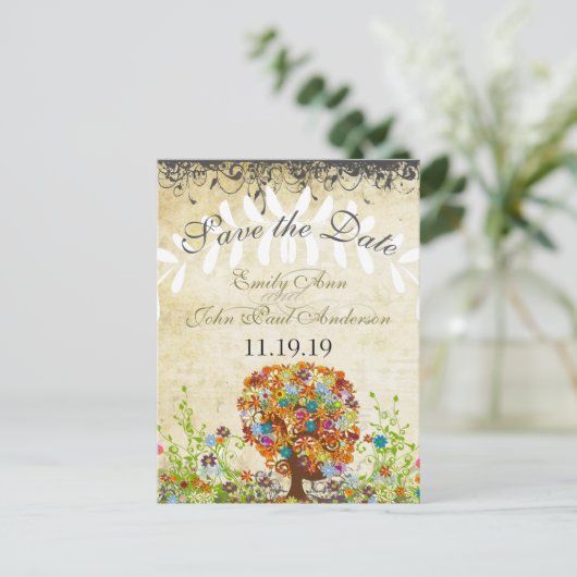 Carte Postale Faire-part Mariage de la branche côté forêt enchantée (Debout devant)