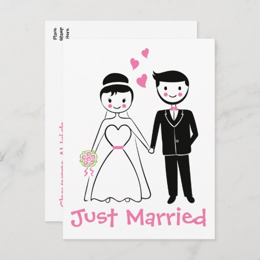 Carte Postale Faire-part Mariage de la chambre noire rose mariée (Devant / Derrière)