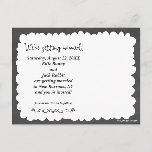 Carte Postale Faire-part Mariage de Lapins Enregistrer la Date (Dos)