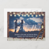 Carte Postale Faire-part Mariage de l'échelle en bois de lanterne rustique  (Devant / Derrière)