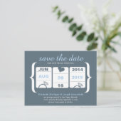 Carte Postale Faire-part Mariage de machine gris et bleu Enregistrer la dat (Debout devant)
