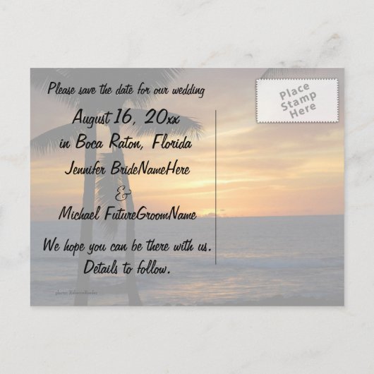 Carte Postale Faire-part Mariage de palmiers tropicaux Date (Dos)
