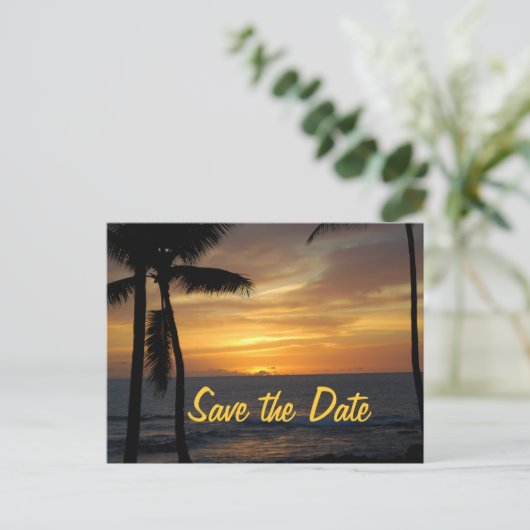 Carte Postale Faire-part Mariage de palmiers tropicaux Date (Debout devant)