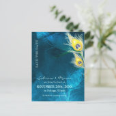 Carte Postale Faire-part Mariage de paon bleu rustique Enregistrer la date (Debout devant)