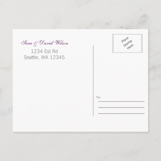 Carte Postale Faire-part Mariage de paon bleu turquoise violet enregistrer  (Dos)